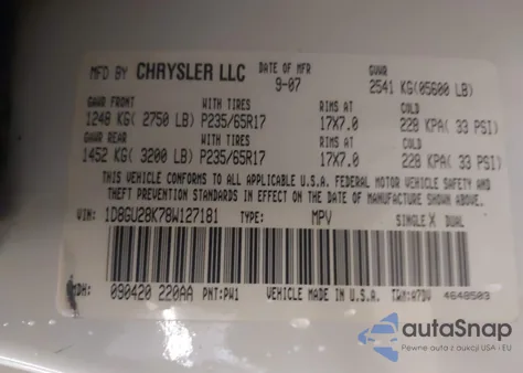 2008 Dodge Nitro Sxt z USA, uszkodzony, nr VIN 1D8GU28K78W127181